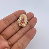 Charm Virgin Guadalupe 4.75gr / 2.6cm / Green Fuchsia White Zircons 18K Yellow Gold &