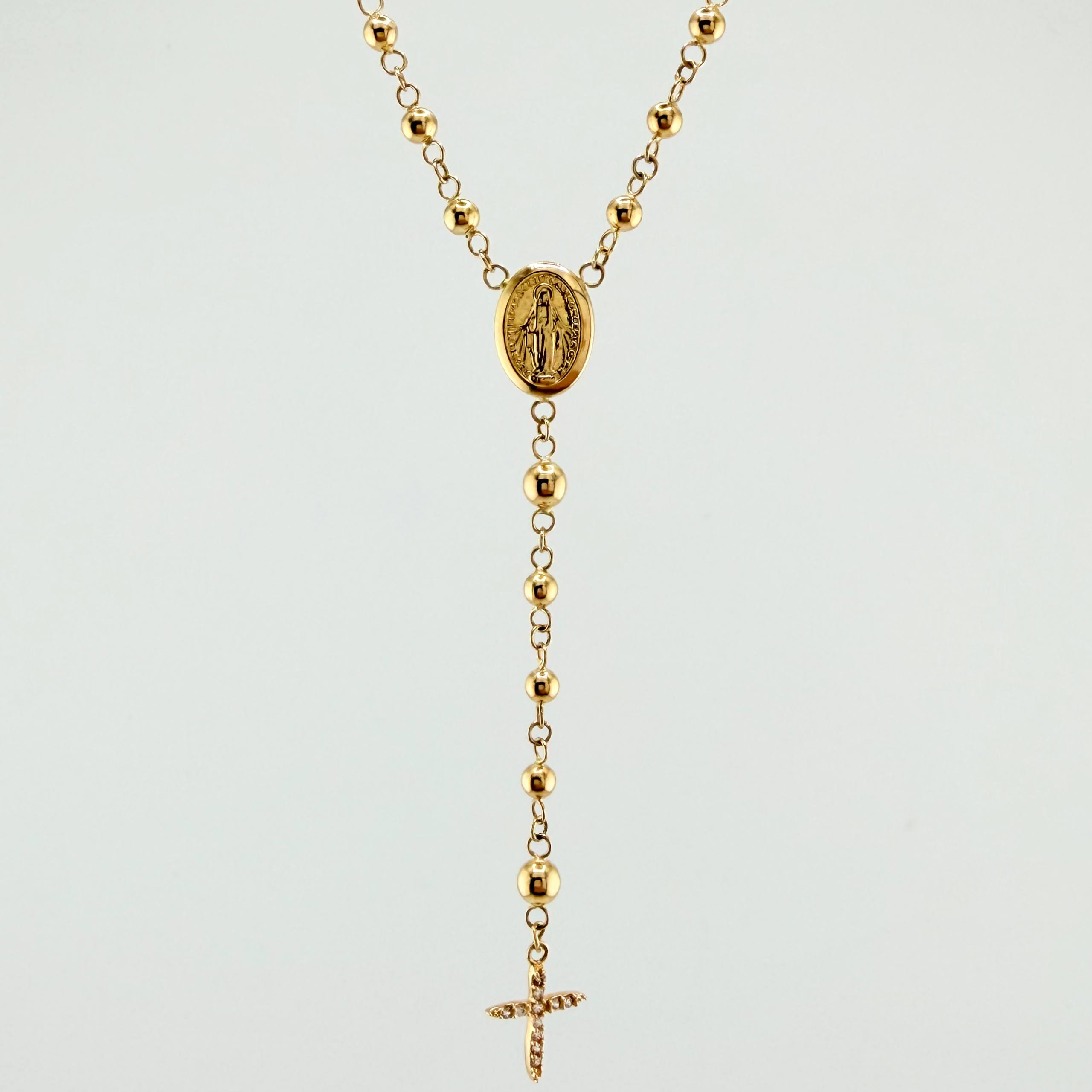 Rosario Virgen Milagrosa Cruz Tupida 5.65gr / 19 3/4 in / 3mm 4mm Oro Amarillo 18K