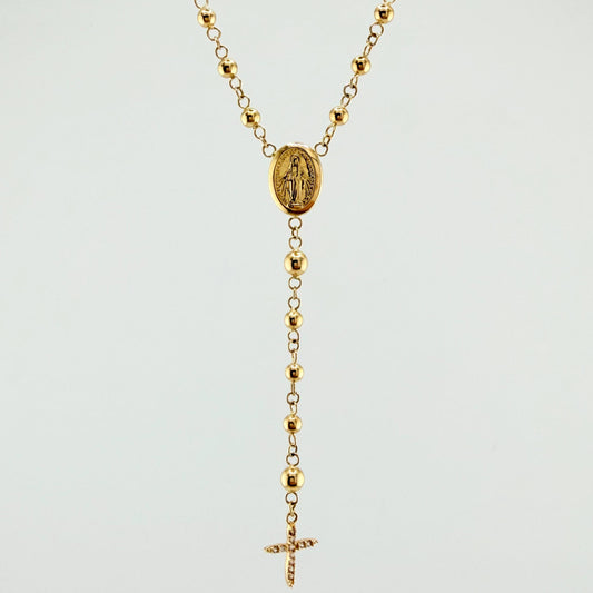 Rosario Virgen Milagrosa Cruz Tupida 5.65gr / 19 3/4 in / 3mm 4mm Oro Amarillo 18K