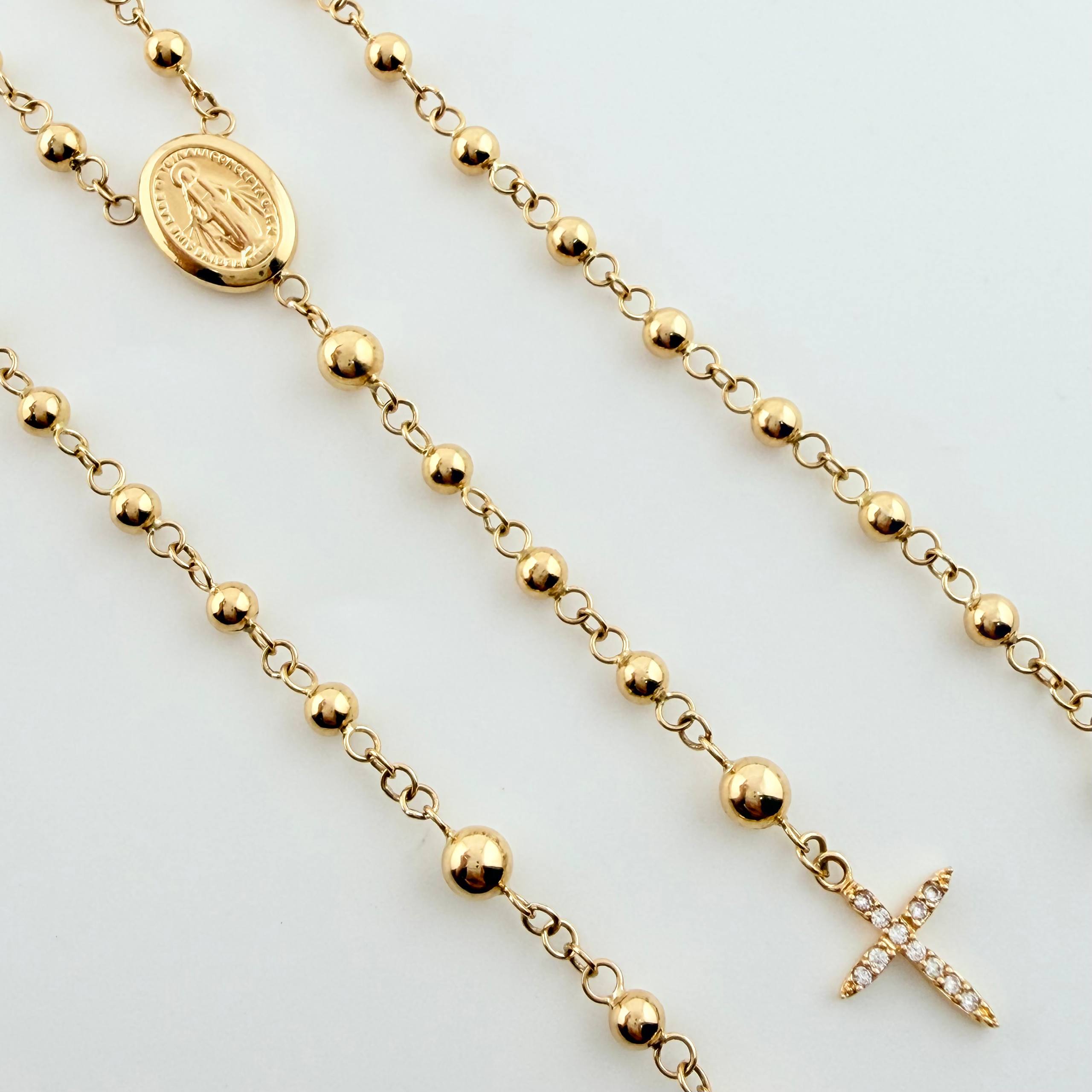 Rosario Virgen Milagrosa Cruz Tupida 5.65gr / 19 3/4 in / 3mm 4mm Oro Amarillo 18K