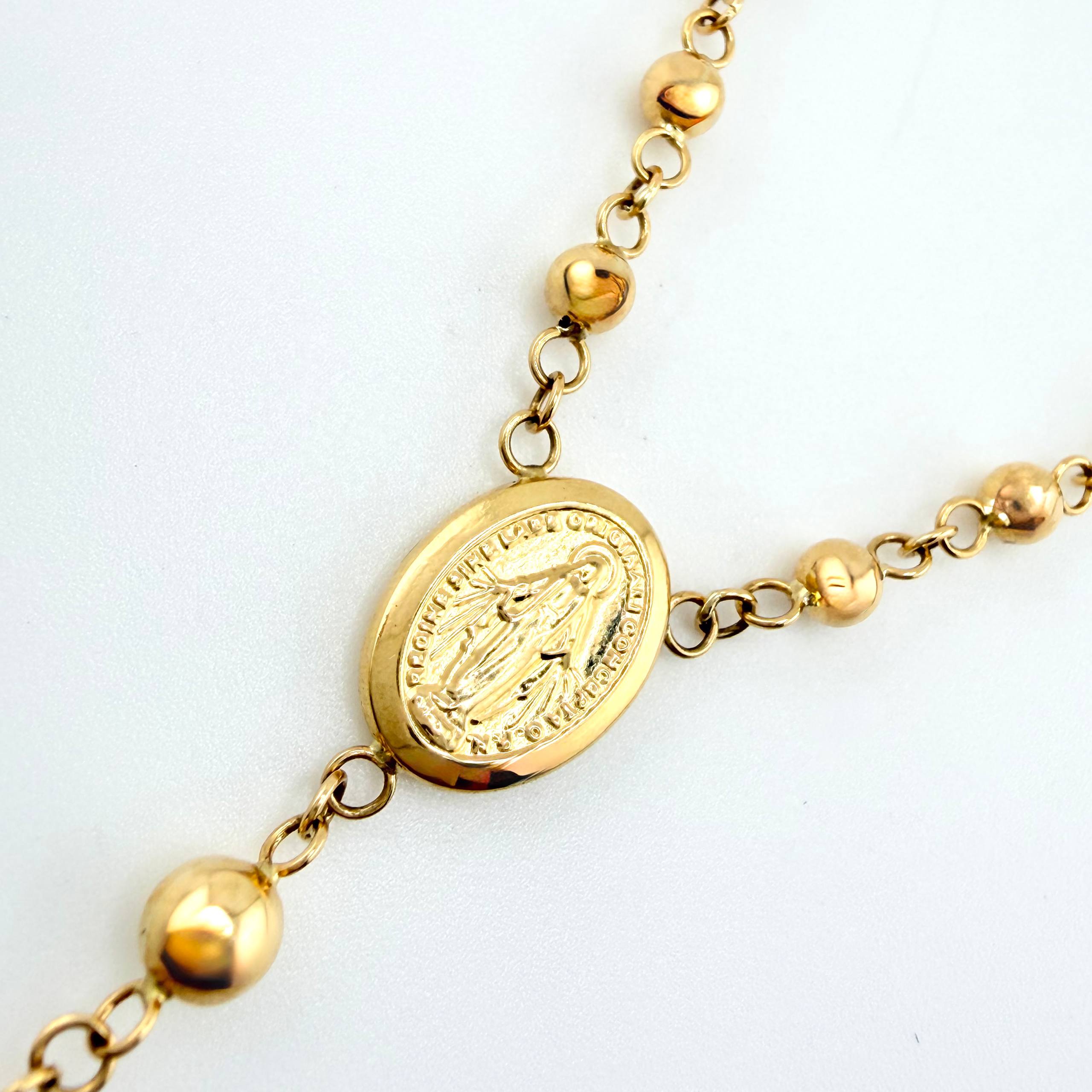 Rosario Virgen Milagrosa Cruz Tupida 5.65gr / 19 3/4 in / 3mm 4mm Oro Amarillo 18K