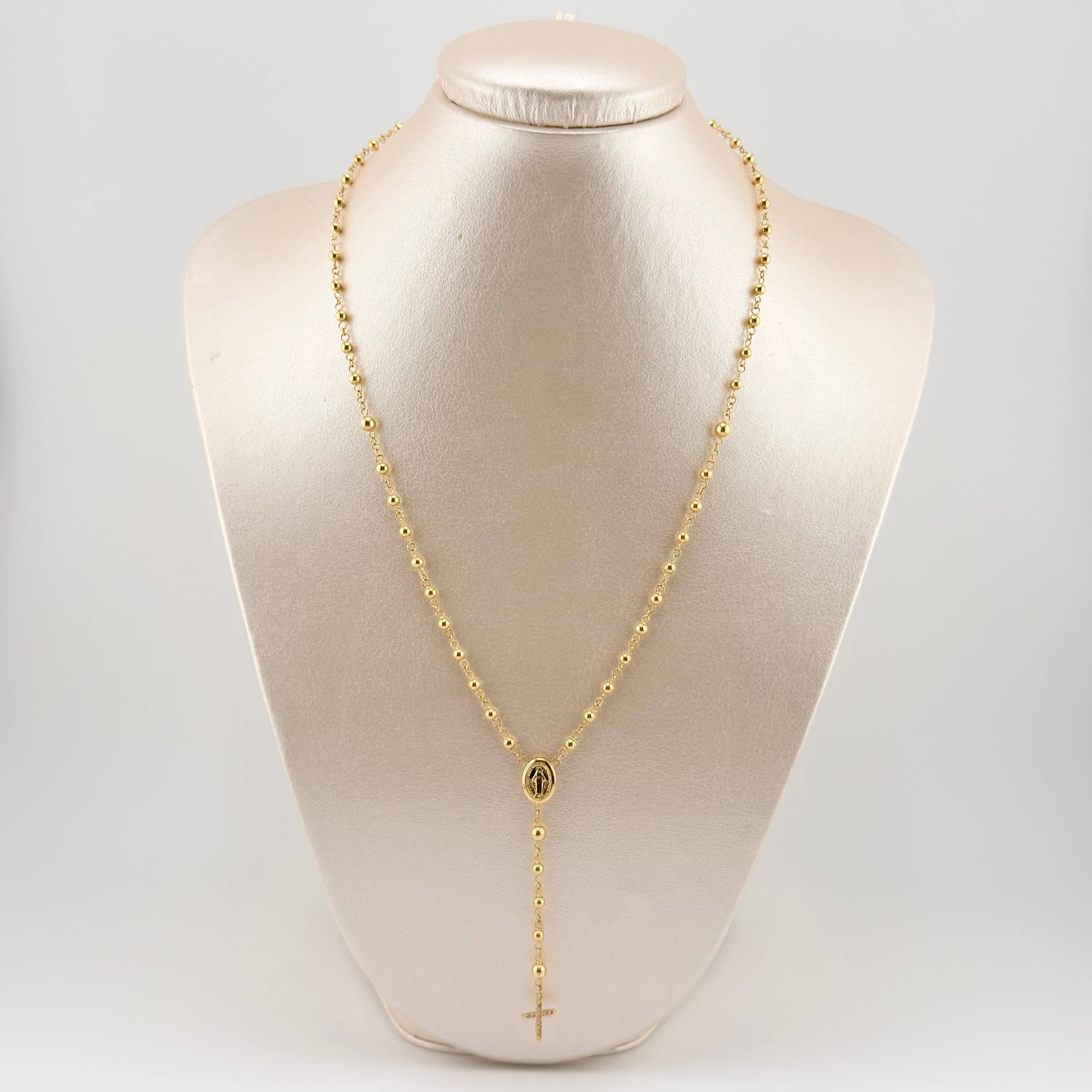 Rosario Virgen Milagrosa Cruz Tupida 5.65gr / 19 3/4 in / 3mm 4mm Oro Amarillo 18K