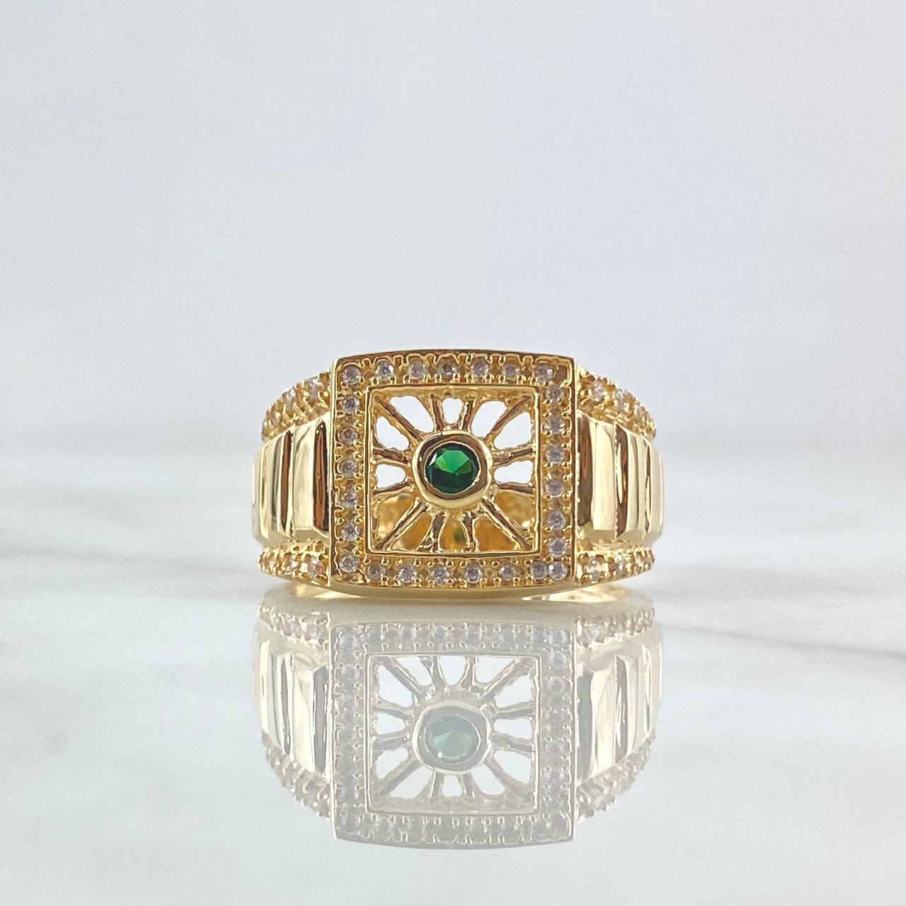 Mosaic Net Ring 8.4gr / T9 3/4 / White Zircons and 18K Yellow Gold Green