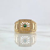 Mosaic Net Ring 8.4gr / T9 3/4 / White Zircons and 18K Yellow Gold Green