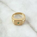 Mosaic Net Ring 8.4gr / T9 3/4 / White Zircons and 18K Yellow Gold Green