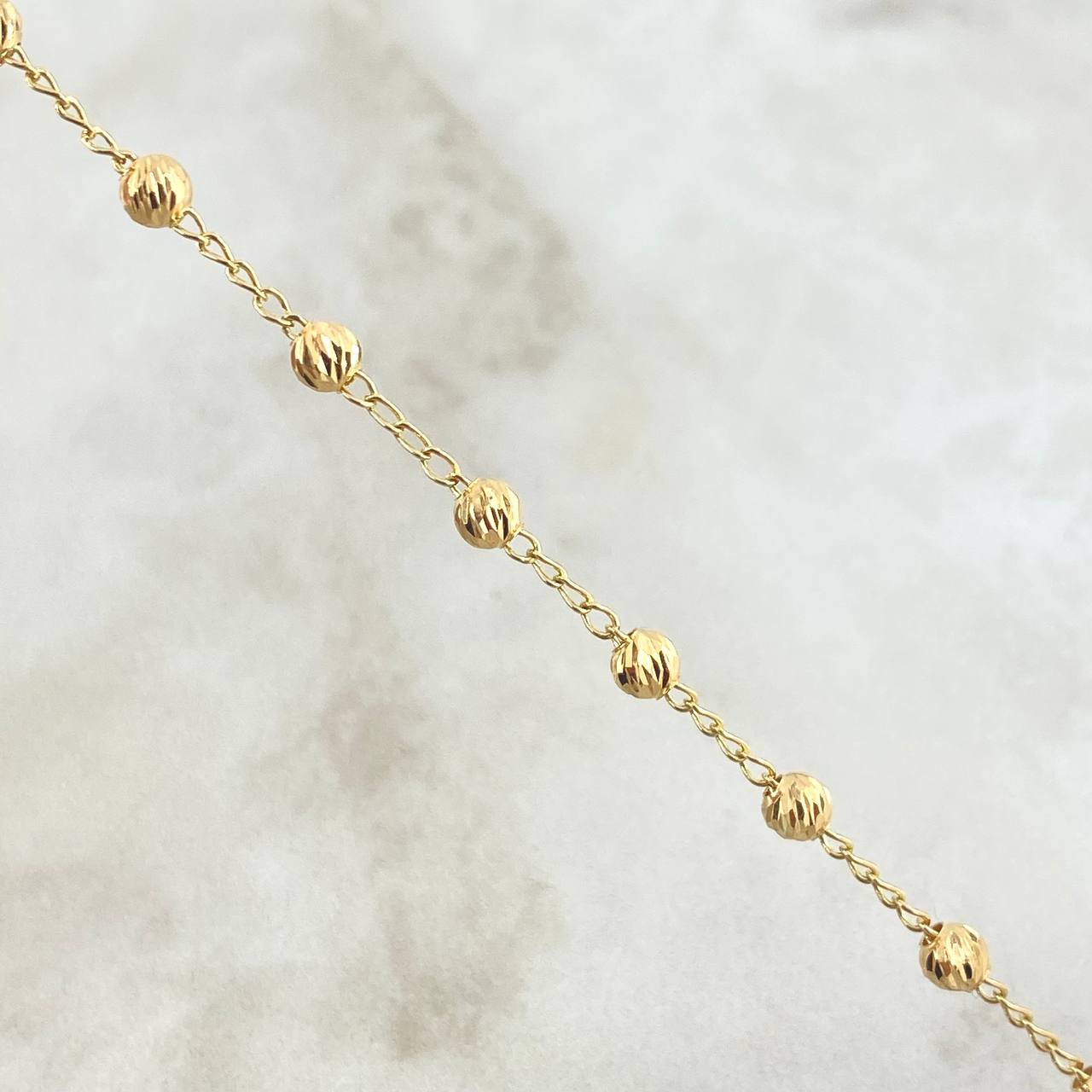 Pulso Espiga 2.75gr / 18cm / 4mm Bolas Diamantadas Oro Amarillo 18K