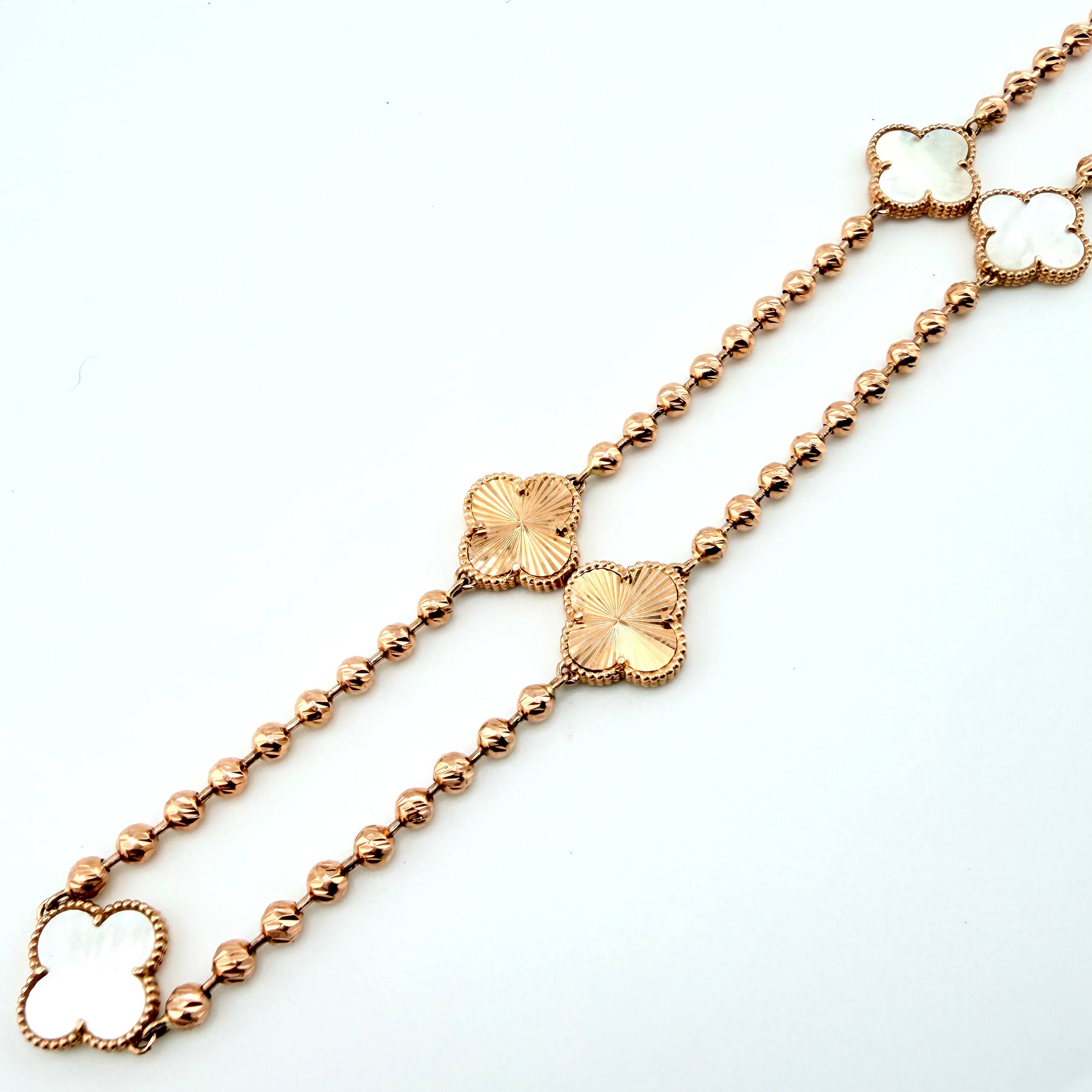 Cadena Militar Trebol blanco Diamantado 27gr / 19 3/4 in / 14.9mm Oro Rosa Nac.Esp. 18K ©