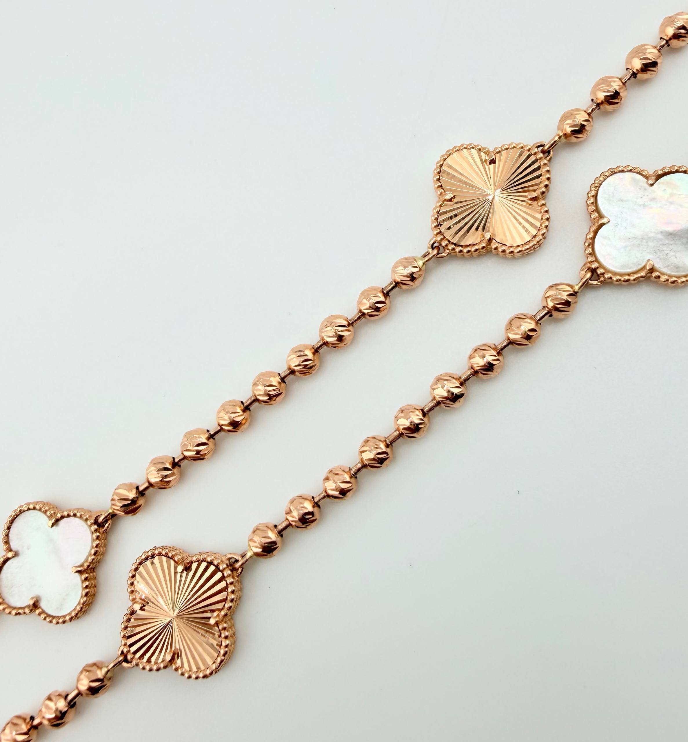 Cadena Militar Trebol blanco Diamantado 27gr / 19 3/4 in / 14.9mm Oro Rosa Nac.Esp. 18K ©