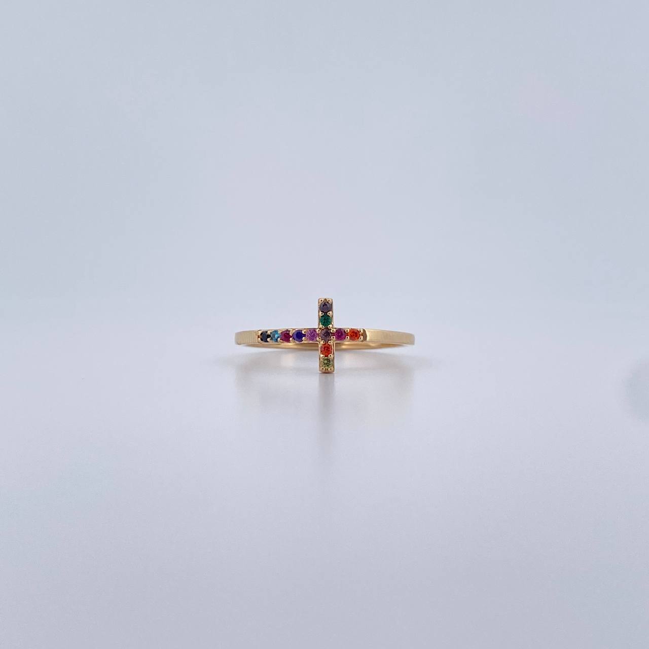 Cross Ring 1.35gr / Size 7 1/2 / Colored Zircons 18K Yellow Gold &