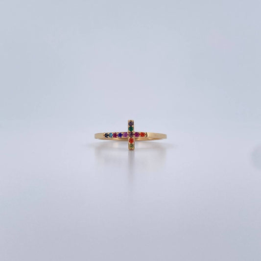 Cross Ring 1.35gr / Size 7 1/2 / Colored Zircons 18K Yellow Gold &