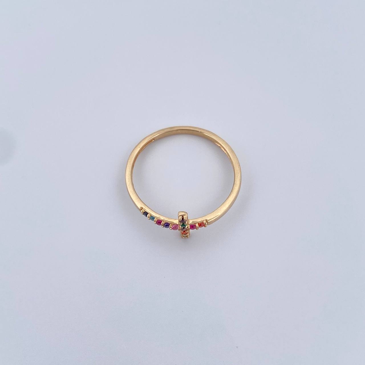 Cross Ring 1.35gr / Size 7 1/2 / Colored Zircons 18K Yellow Gold &