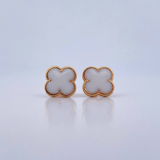 Stud Earrings Clover 3.9gr / Electrostatic White 18K Yellow Gold &