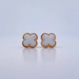 Stud Earrings Clover 3.9gr / Electrostatic White 18K Yellow Gold &