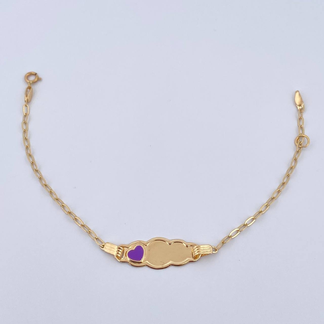 Bracelet Baby Drawer Purple Heart 1.45gr / 13.2cm-14.5cm / 1.7mm Cloud Plate Bordered 18K Yellow Gold $