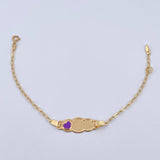 Bracelet Baby Drawer Purple Heart 1.45gr / 13.2cm-14.5cm / 1.7mm Cloud Plate Bordered 18K Yellow Gold $
