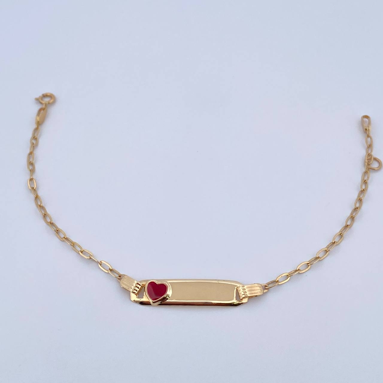 Bracelet Baby Drawer Red Heart 1.4gr / 13cm-14.5cm / 1.5mm Rectangular Curved Plate 18K Yellow Gold $