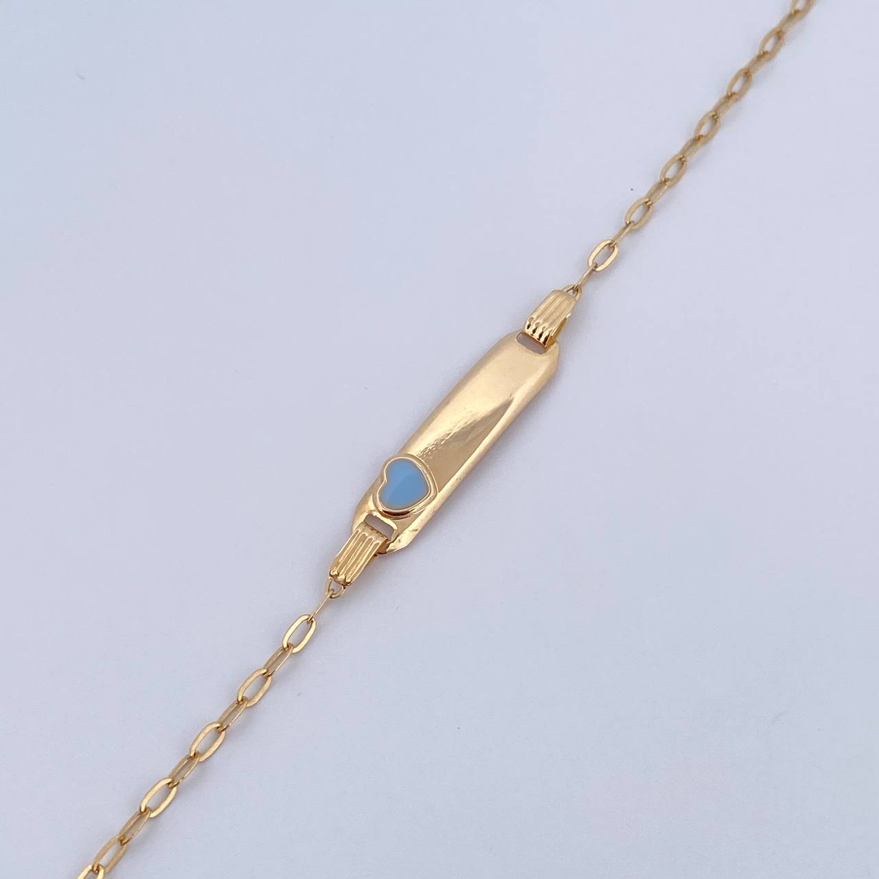 Bracelet Baby Drawer Heart Light Blue 1.45gr / 13cm-14.7cm / 1.6mm Rectangular Curved Plate 18K Yellow Gold $