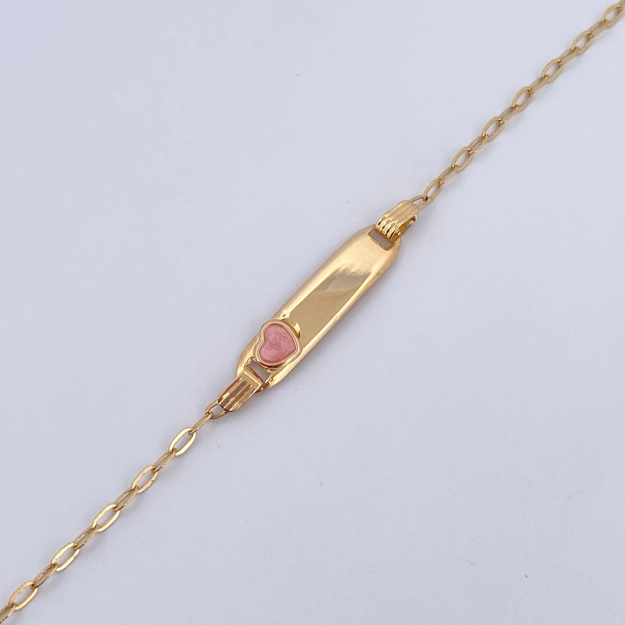 Bracelet Baby Drawer Heart Pink 1.4gr / 13.5cm-14.5cm / 1.5mm Rectangular Curved Plate 18K Yellow Gold $