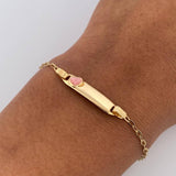 Bracelet Baby Drawer Heart Pink 1.4gr / 13.5cm-14.5cm / 1.5mm Rectangular Curved Plate 18K Yellow Gold $