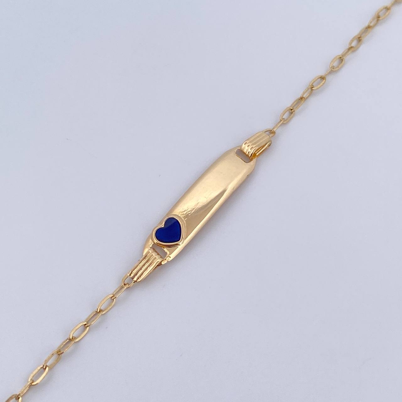 Bracelet Baby Drawer Blue Heart 1.4gr / 13cm-14.1cm / 1.5mm Rectangular Curved Plate 18K Yellow Gold &