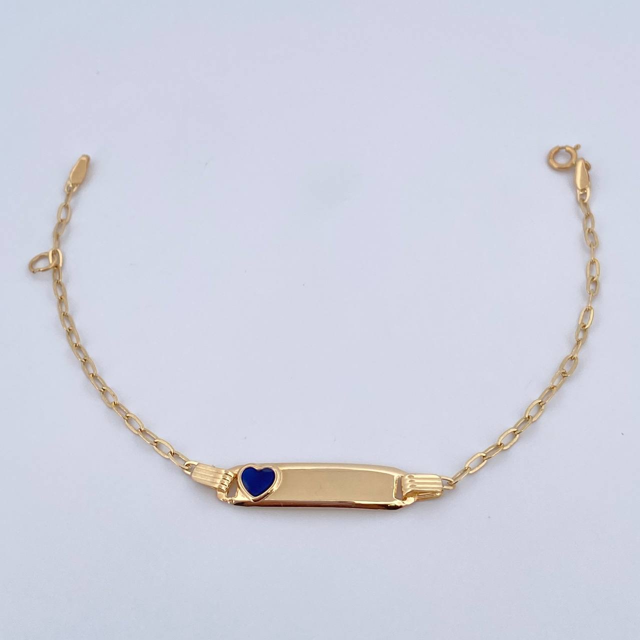 Bracelet Baby Drawer Blue Heart 1.4gr / 13cm-14.1cm / 1.5mm Rectangular Curved Plate 18K Yellow Gold &