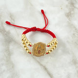 Pulsera Roja Virgen Guadalupe Doble 12gr / 6mm Bolas Lisas 20und Circones Fucsia Verde Oro Amarillo 18K ©
