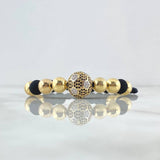 Pulsera Negra Balón de Fútbol 9.1gr / 8mm Bolas Lisas 10und Circones Blancos Negros Oro Amarillo 18K ©