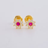 Stud Earrings Flower Eight Petals 0.85 g / in / 6.3 mm Yellow Gold 18K