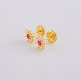 Stud Earrings Flower Eight Petals 0.85 g / in / 6.3 mm Yellow Gold 18K