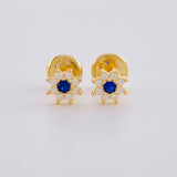 Stud Earrings Flower Eight Petals 0.6 g / in / 5.4 mm Yellow Gold 18K