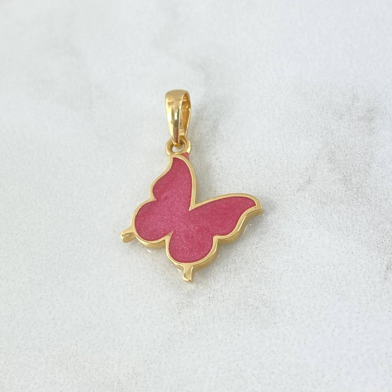 Set Mariposa -Anillo T5 3/4 - Dije 2cm - Topos 9mm 5.85gr / Rosado fresa Oro Amarillo 18K ©