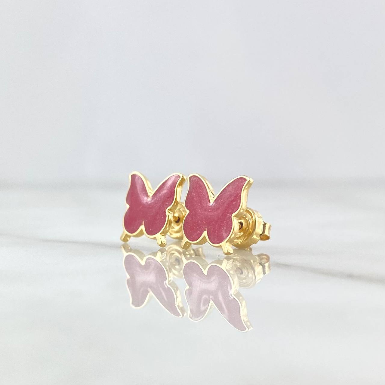 Set Mariposa -Anillo T5 3/4 - Dije 2cm - Topos 9mm 5.85gr / Rosado fresa Oro Amarillo 18K ©