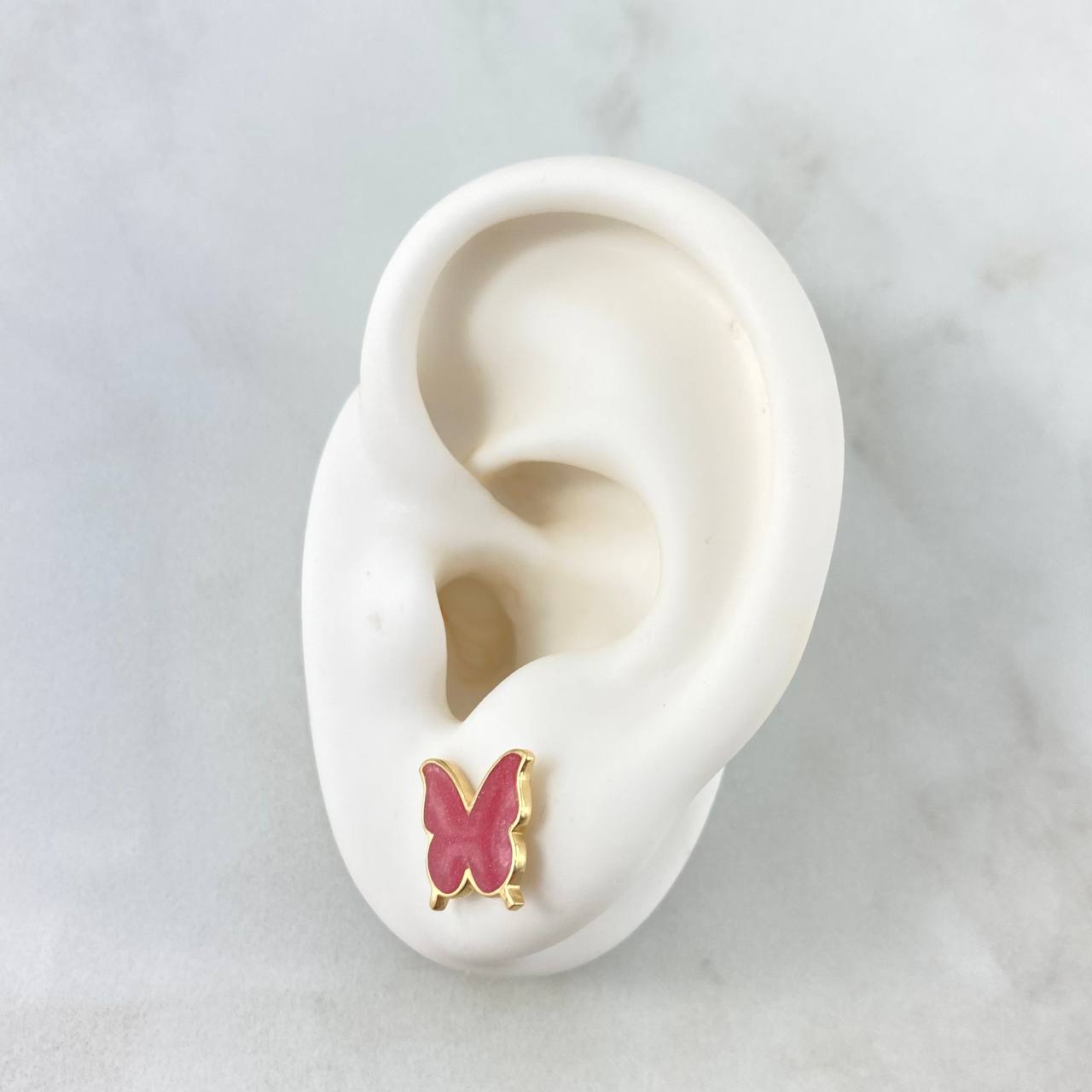 Set Mariposa -Anillo T5 3/4 - Dije 2cm - Topos 9mm 5.85gr / Rosado fresa Oro Amarillo 18K ©