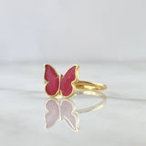 Set Mariposa -Anillo T5 3/4 - Dije 2cm - Topos 9mm 5.85gr / Rosado fresa Oro Amarillo 18K ©