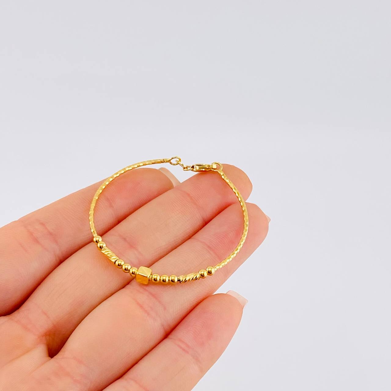 Bracelet Baby Cubicular Cylindrical Assembled 2.3 g / 5 in / 3 mm 18K Yellow Gold
