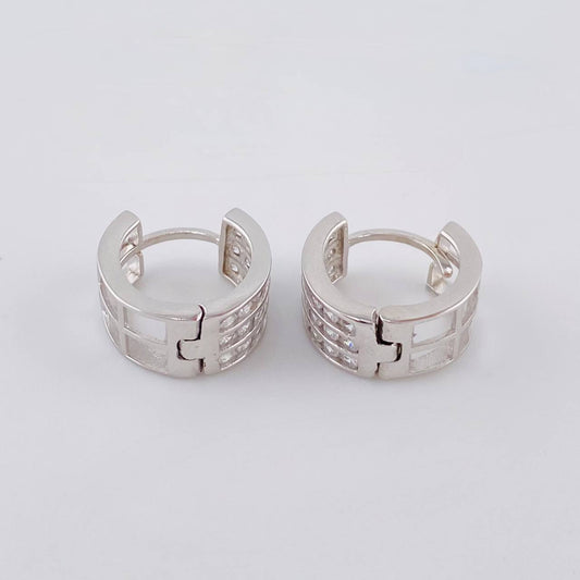 Candongas Triple Carril Basteado 3.35 g / 1/2 in Oro Blanco 18K