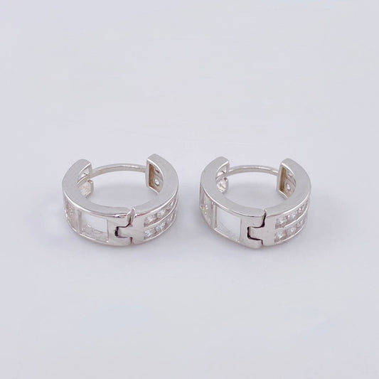 Candongas Doble Carril Basteado 2.6 g / 1/2 in Oro Blanco 18K