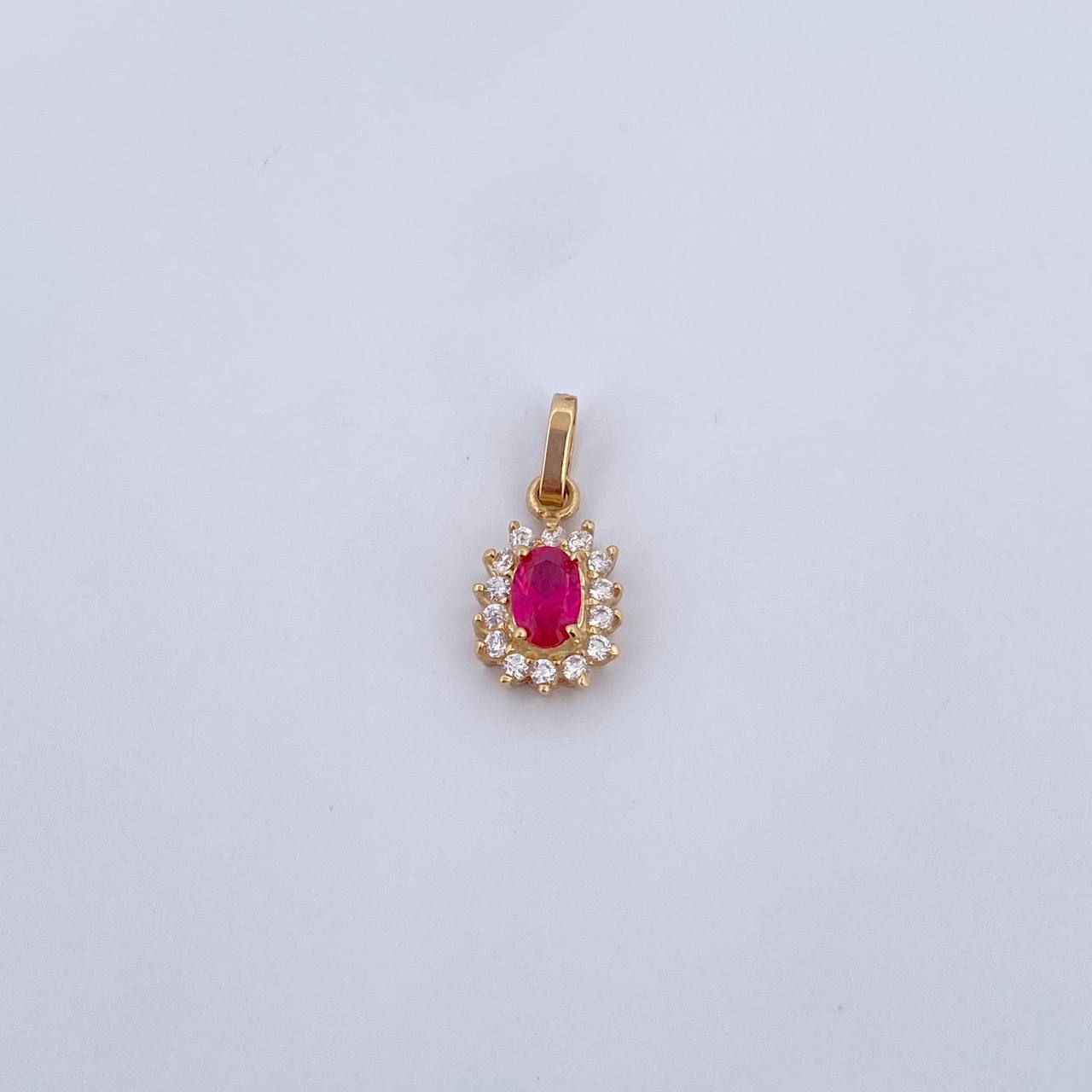 Pendant Halo 1.25gr / 1.8cm / Fuchsia White Zircons 18K Yellow Gold &