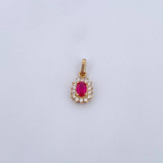 Pendant Halo 1.25gr / 1.8cm / Fuchsia White Zircons 18K Yellow Gold &