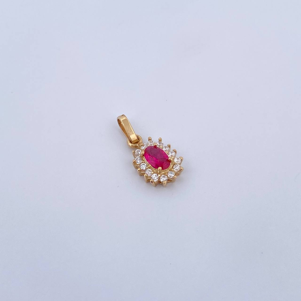 Pendant Halo 1.25gr / 1.8cm / Fuchsia White Zircons 18K Yellow Gold &