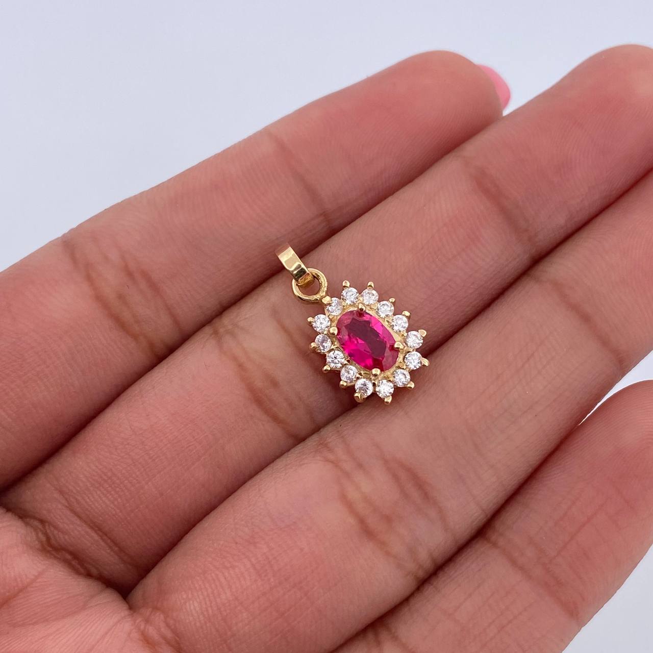 Pendant Halo 1.25gr / 1.8cm / Fuchsia White Zircons 18K Yellow Gold &