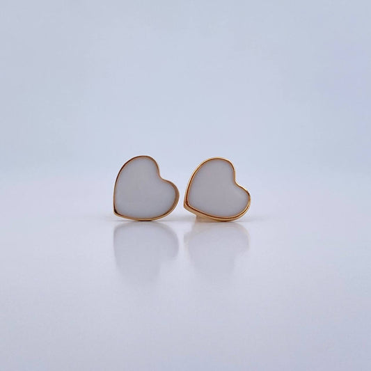 Stud Earrings Heart 2.45gr / Electrostatic White Yellow Gold 18K &