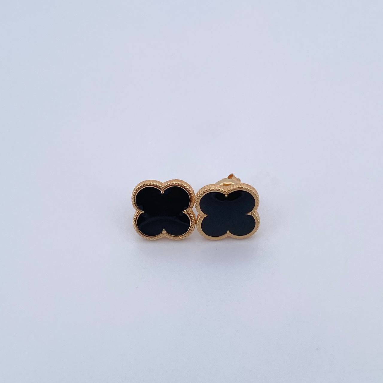 Stud Earrings Clover  4.05gr / Electrostatic Black 18K Yellow Gold &