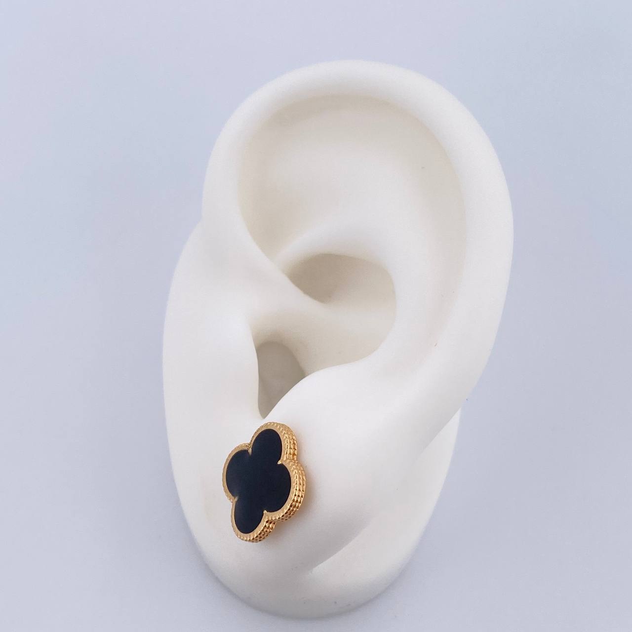 Stud Earrings Clover  4.05gr / Electrostatic Black 18K Yellow Gold &