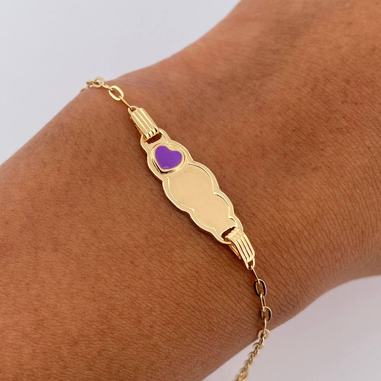 Bracelet Baby Drawer Purple Heart 1.45gr / 13.2cm-14.5cm / 1.7mm Cloud Plate Bordered 18K Yellow Gold $