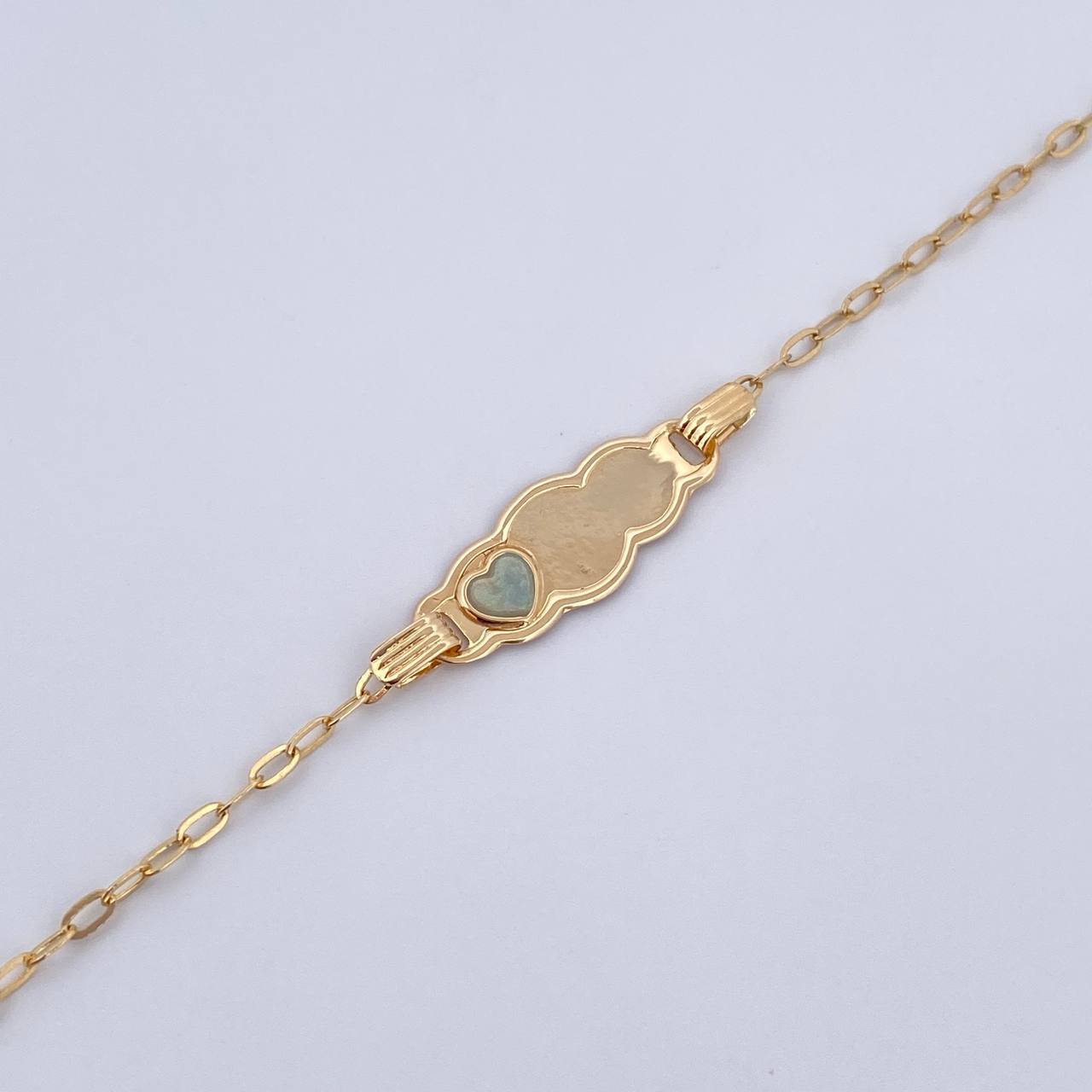 Bracelet Baby Drawer Heart Blue 1.4gr / 13cm-14.5cm / 1.5mm Cloud Edged Yellow Gold 18K &