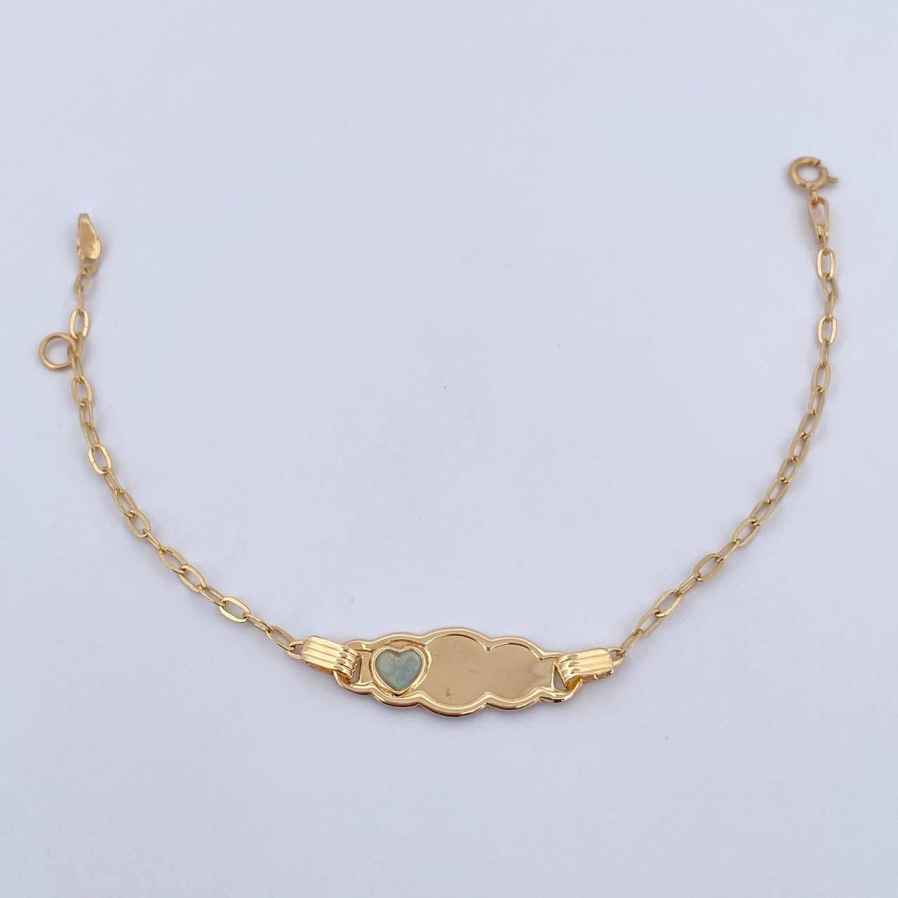 Bracelet Baby Drawer Heart Blue 1.4gr / 13cm-14.5cm / 1.5mm Cloud Edged Yellow Gold 18K &