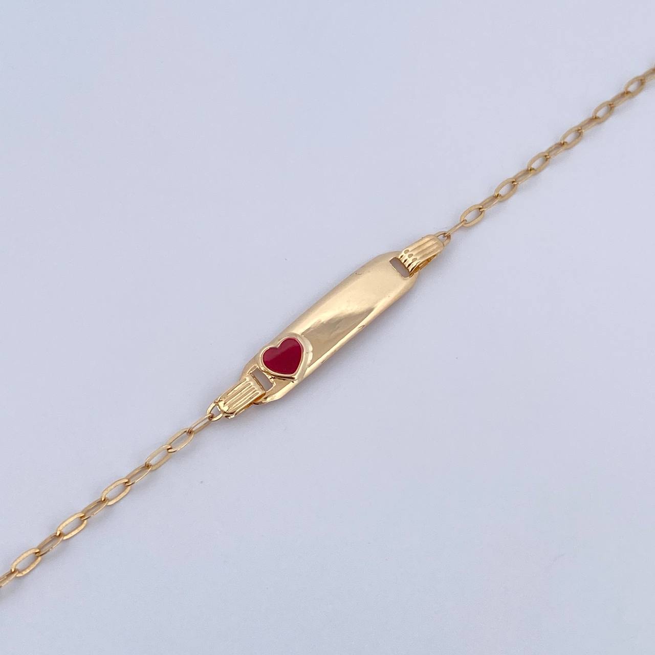 Bracelet Baby Drawer Red Heart 1.4gr / 13cm-14.5cm / 1.5mm Rectangular Curved Plate 18K Yellow Gold $