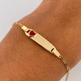 Bracelet Baby Drawer Red Heart 1.4gr / 13cm-14.5cm / 1.5mm Rectangular Curved Plate 18K Yellow Gold $