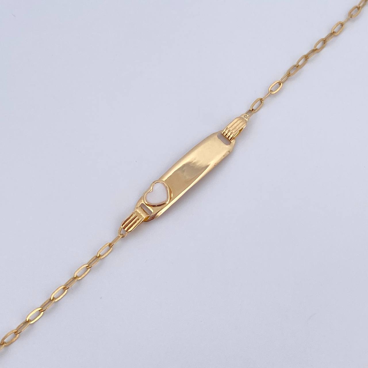 Bracelet Baby White Heart Drawer 1.3gr / 13cm-14.5cm / 1.6mm Curved Rectangular Plate 18K Yellow Gold $